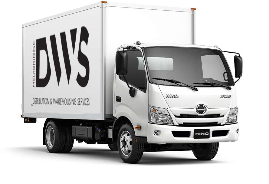 DWS deliver vehicle, side profile for About Us White Hino 300 delivery vehicle used by DWS.